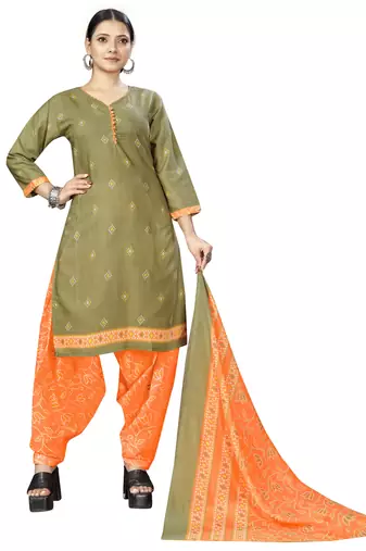 mahendi green  cotton blend printed ready to wear patiala salwar suit
