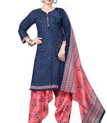 navy blue cotton blend printed ready to wear patiala salwar suit