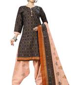 brown  cotton blend printed ready to wear patiala salwar suit