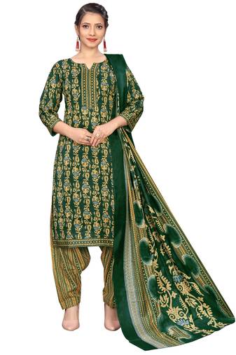 green cotton blend printed ready to wear patiala salwar suit