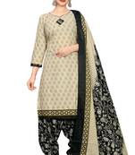 beige cotton blend printed ready to wear patiala salwar suit