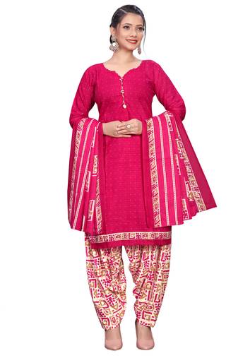 pink cotton blend printed ready to wear patiala salwar suit