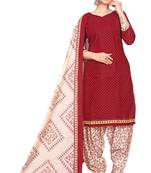 maroon cotton blend printed ready to wear patiala salwar suit