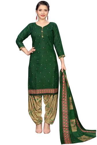 green cotton blend printed ready to wear patiala salwar suit