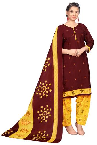 maroon cotton blend printed ready to wear patiala salwar suit