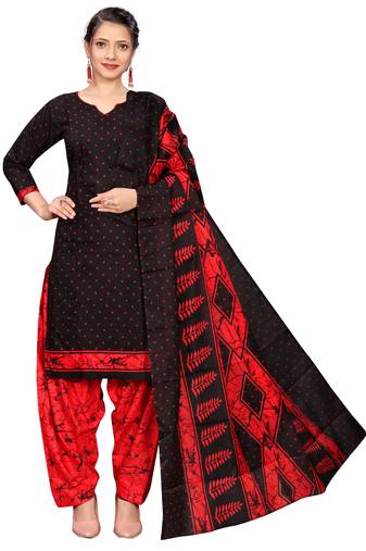 black cotton blend printed ready to wear patiala salwar suit