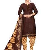 brown cotton blend printed ready to wear patiala salwar suit