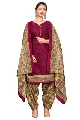 wine cotton blend printed ready to wear patiala salwar suit 1