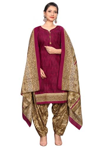 wine cotton blend printed ready to wear patiala salwar suit