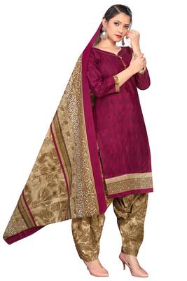 wine cotton blend printed ready to wear patiala salwar suit 2