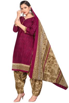wine cotton blend printed ready to wear patiala salwar suit 3