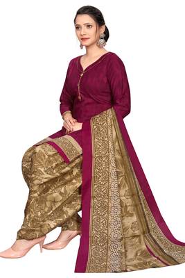 wine cotton blend printed ready to wear patiala salwar suit 4