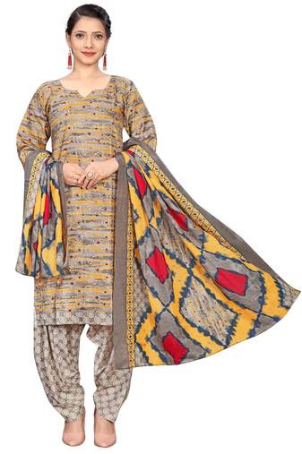 grey cotton blend printed ready to wear patiala salwar suit