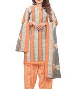 light orange & white cotton blend printed ready to wear patiala salwar suit