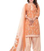 light orange & white cotton blend printed ready to wear patiala salwar suit