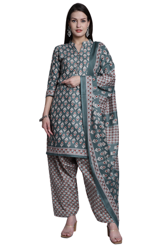 light green  cotton blend printed ready to wear patiala salwar suit
