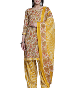 yellow & orange cotton blend printed ready to wear patiala salwar suit