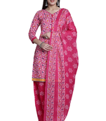 pink cotton blend printed ready to wear patiala salwar suit