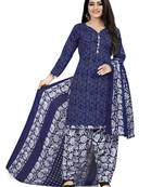 blue cotton blend printed ready to wear patiala salwar suit