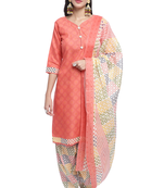peach cotton blend printed ready to wear patiala salwar suit