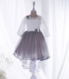 Mini stitch grey solid net corsage applique bottom lace detailed frock