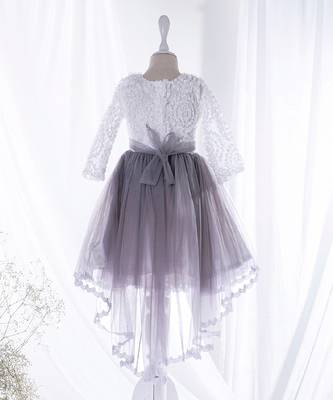 Mini stitch grey solid net corsage applique bottom lace detailed frock 5