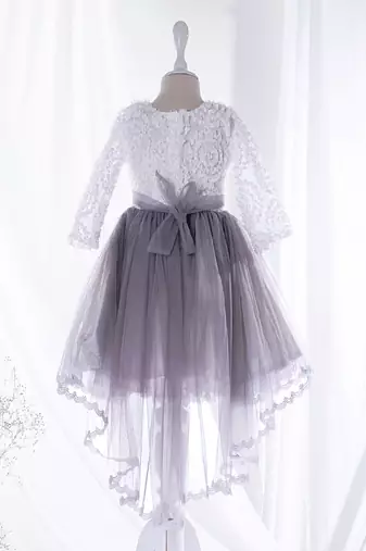 Mini stitch grey solid net corsage applique bottom lace detailed frock