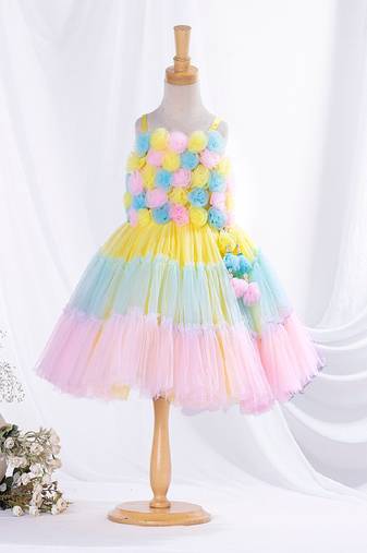multicolour solid flower crafted with tassels net dress