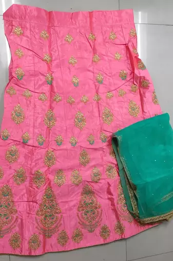 Pink Embroidery Satin Silk Party Wear Ethnic Lehengas