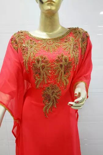 peach  kaftan women dress long gown farasha jalabiya maxi wear