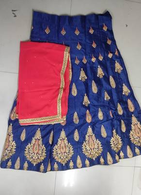 Blue Embroidery Satin Silk Party Wear Ethnic Lehengas 3