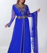 blue  kaftan women dress long gown farasha morocco jalabiya wear