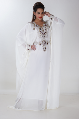 cream  kaftan women dress long gown farasha morocco jalabiya maxi wear 1