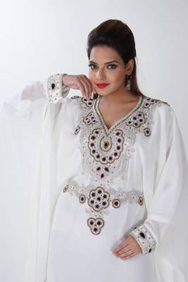 cream  kaftan women dress long gown farasha morocco jalabiya maxi wear 2