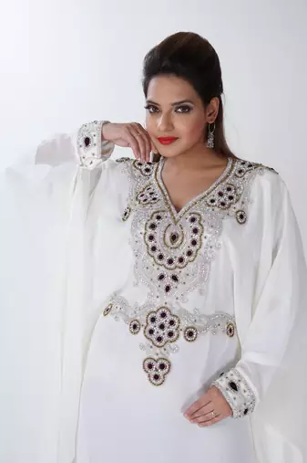 cream  kaftan women dress long gown farasha morocco jalabiya maxi wear