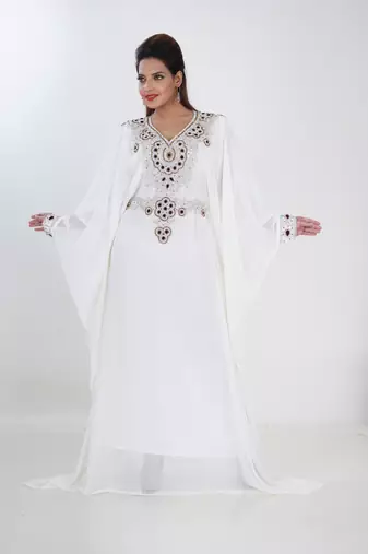 cream  kaftan women dress long gown farasha morocco jalabiya maxi wear