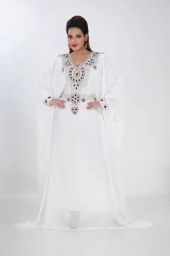 cream  kaftan women dress long gown farasha morocco jalabiya maxi wear