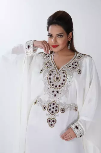 cream  kaftan women dress long gown farasha morocco jalabiya maxi wear