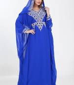 blue  kaftan women dress long gown farasha morocco jalabiya maxi wear