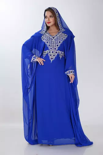 blue  kaftan women dress long gown farasha morocco jalabiya maxi wear