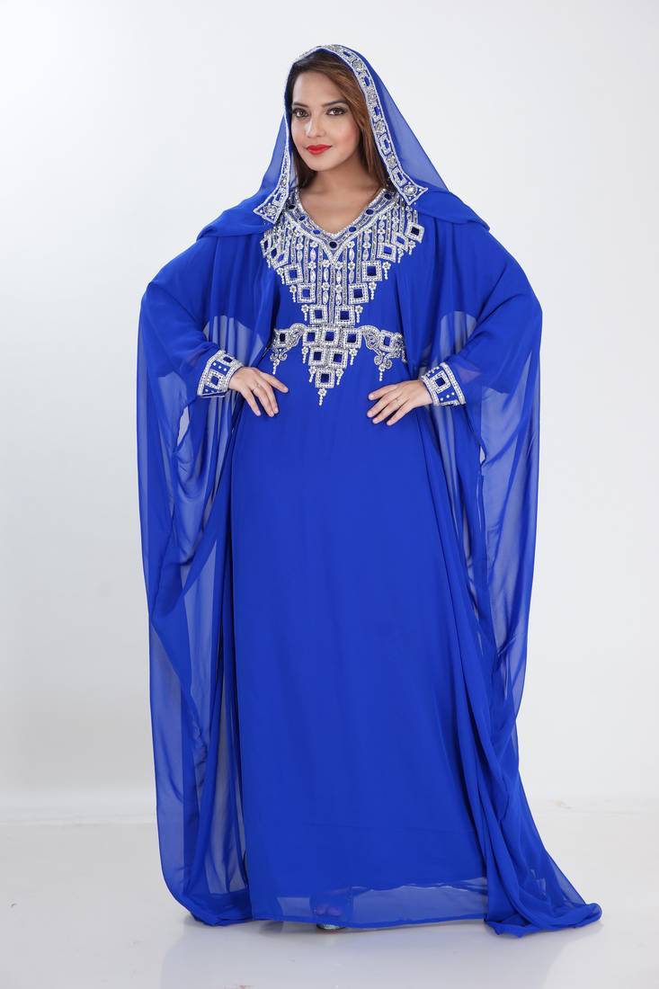 blue  kaftan women dress long gown farasha morocco jalabiya maxi wear