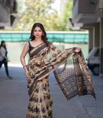 beige ajrakh maheshwari silk blend saree