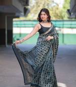 beige ajrakh maheshwari silk blend saree