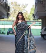blue ajrakh maheshwari silk blend saree