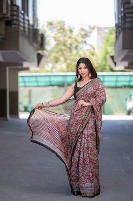 red bagru maheshwari silk blend saree 1