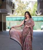 red bagru maheshwari silk blend saree