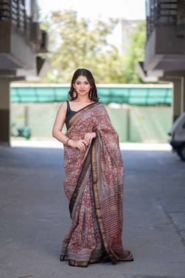 red bagru maheshwari silk blend saree 3
