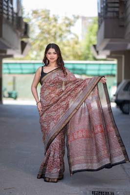 red bagru maheshwari silk blend saree 4