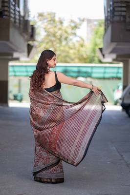 red bagru maheshwari silk blend saree 5