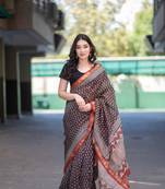 black bagru maheshwari silk blend saree